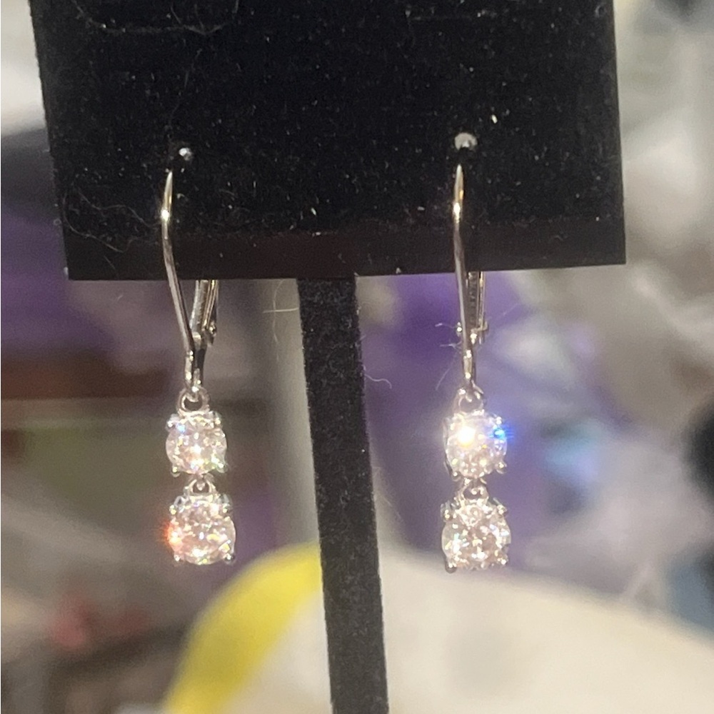 Certified moissanite sterling silver dangle earrings